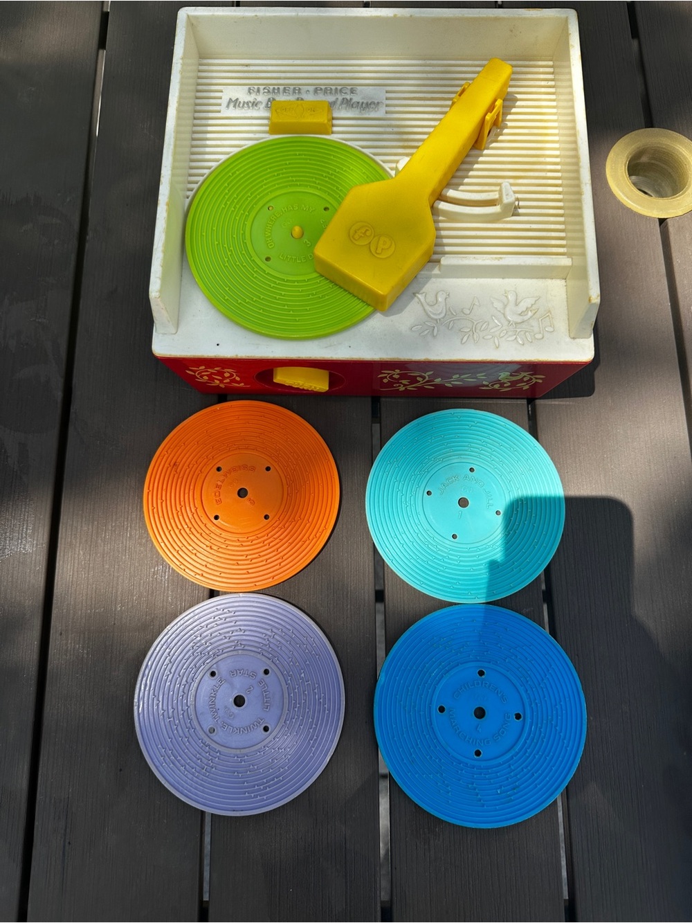Vintage Kids Toy Record Player with Colorful Plastic Discs